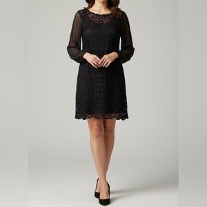 Adrianna Papell Black Lace Long Sleeve Dress